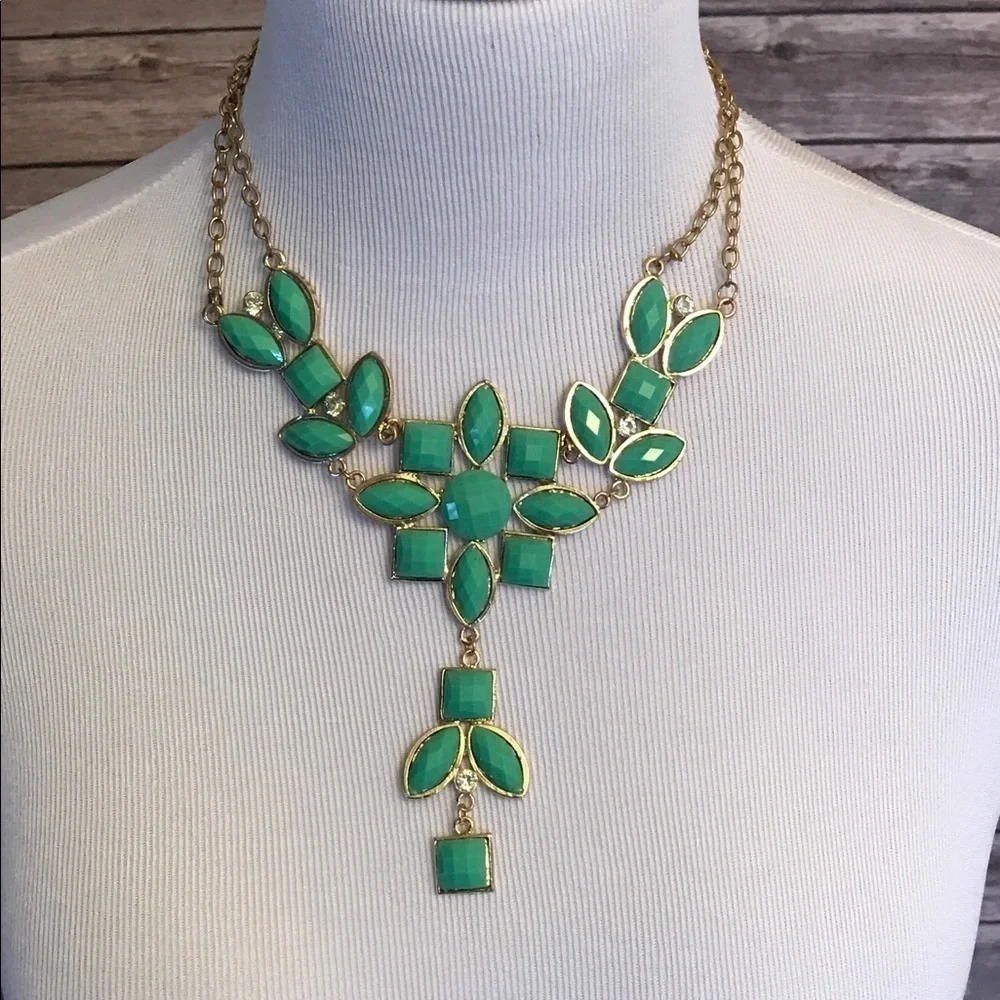 Mint green and silver bib-style statement necklace